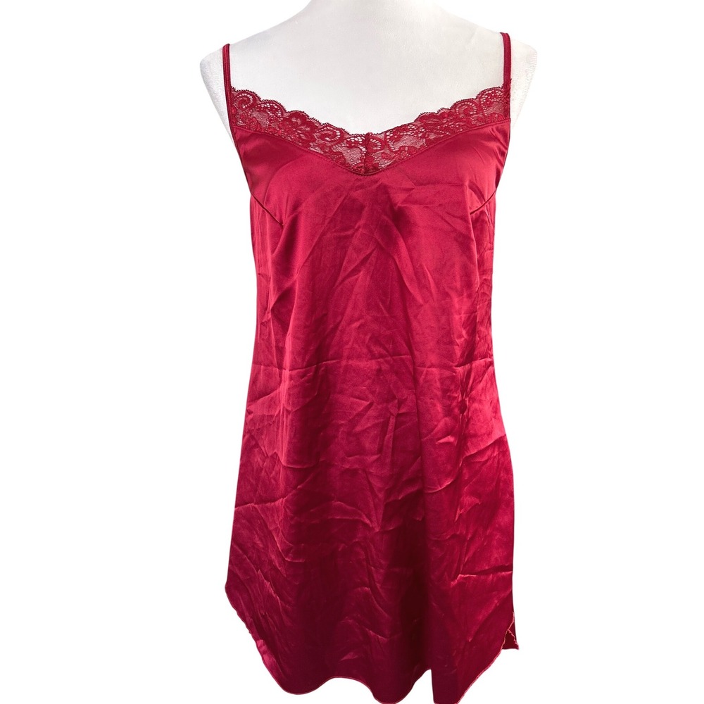 Avidlove Womens Red Satin Lace Trim Chemise Nightgown Slip Dress Large